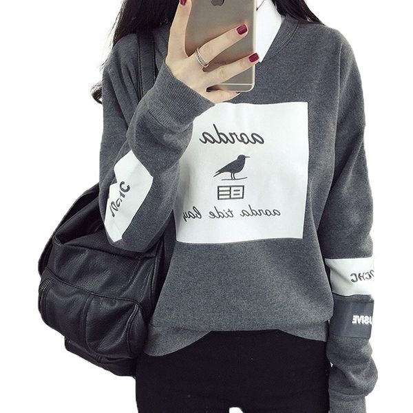 

Korean Pop Autumn Harajuku Bird Letter Printed Hoodies Women Loose Round Neck Fleece Tracksuits Pullover Cool Sweatshirt Female