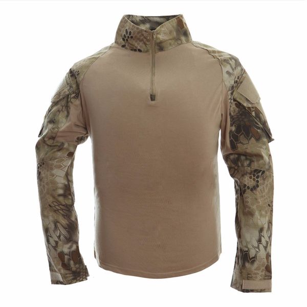 

multicam army combat shirt uniform tactical shirt with elbow pads camouflage hunting clothes ghillie suit top, Black;green
