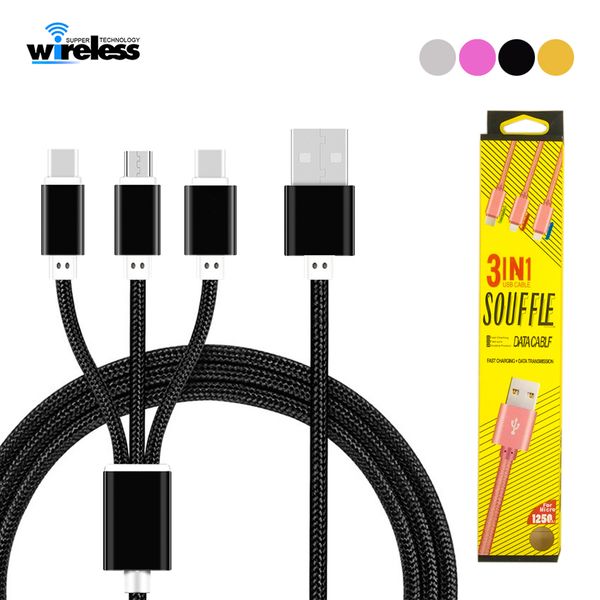 

U b charger cable 3 in 1 cable 1 2m braided u b charging phone cable for ip5 6 7 am ung martphone