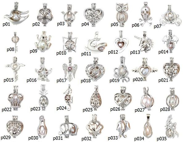 

62 styles pearl oysters cage pendant charms mix designs hollow diy pendants fit necklace bracelets making wholesale, Silver