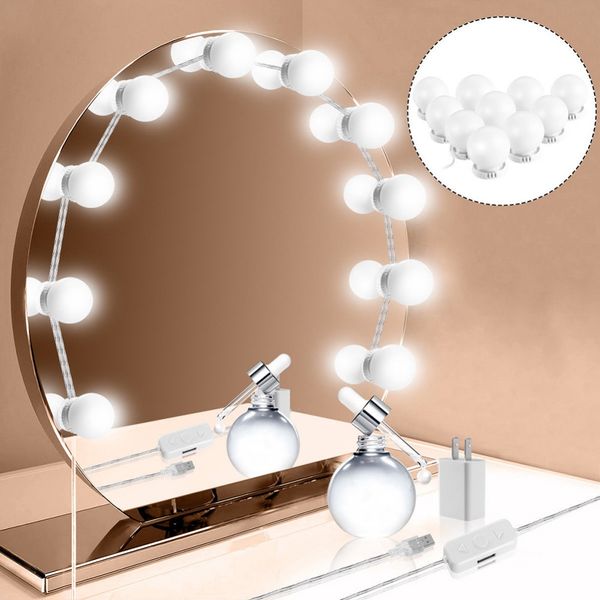 Dimmable 10 Led Light Bulbs For Vanity Cosmetic Makeup Mirror Kit Adjustable Brightness Lights Us Eu Uk Plug 288349 Living Room Mirrors Magnifying