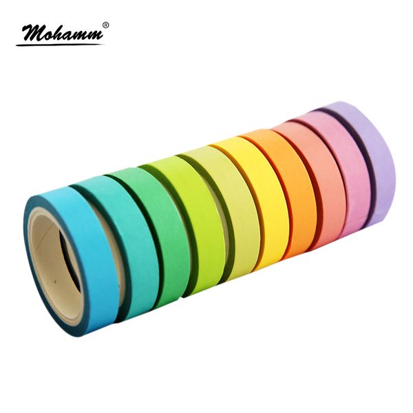 

10 pcs/box rainbow solid color japanese masking washi sticky paper tape adhesive printing diy scrapbooking deco washi tape lot 2016