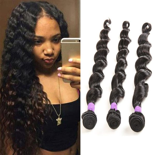 

unprocessed brazilian loose deep wave human hair 3 bundles deals wet and wavy human hair extensions natural color can be dyed thick, Black