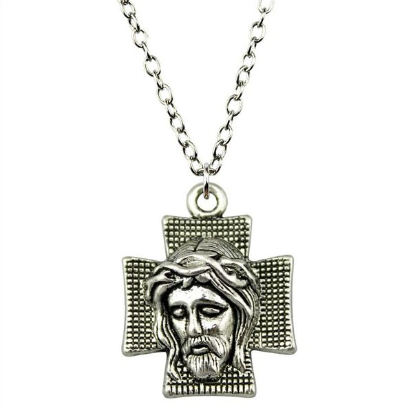 

wysiwyg 5 pieces metal chain necklaces pendants male necklace fashion jesus on the cross 28x22mm n2-b12794, Silver