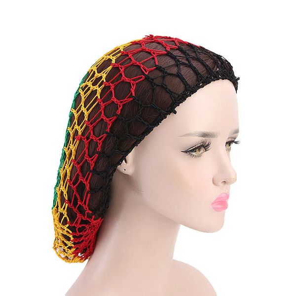 

colorful net hat for women girls long tail hairnet rainbow sleeping crochet hairnet novelty sleep cap rayon net hat, Yellow