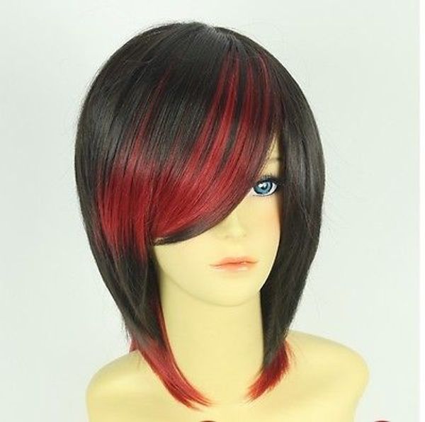 

harajuku fashion red black gradient cosplay wig