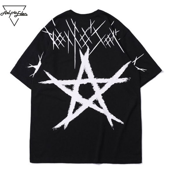 

aelfric eden graffiti printed short sleeve men tees shirts summer star tshirts casual cotton t shirt solid color streetwear tx02, White;black