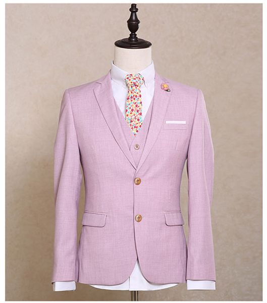 

fashion men suits two button 3 pieces (jacket+pants+vest) peaked collar pink slim fit suits wedding party tuxedos, Black;gray