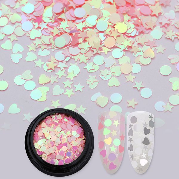

pink silver nail sequins ab color iridescent flakes star heart round nail glitter paillette sequins for uv gel polish 1g, Silver;gold