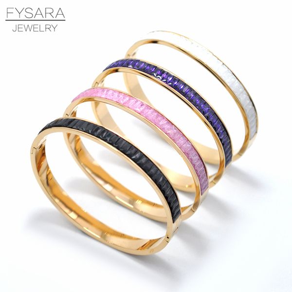

fysara boho colorful austrian crystals square bangle & bracelet for women jewelry rose natural stone round row bangles, Black