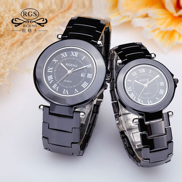 

man woman clocks casual quartz 100% ceramic white mens womens wristwatches waterproof calendar rgens brand loves watches, Slivery;brown