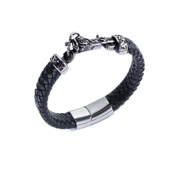 

popular men bracelet leather stainless steel heavy metal motorcycle fashion jewelry for men hand knit bracelets pw800h, Golden;silver