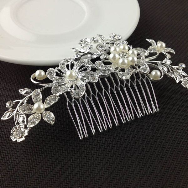 

women crystal flower pearls bridal wedding hair comb clip hairpin hair accessory cool