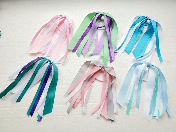 

girl cheerleaders cheered hair accessories fascinator headband ponytail streamers various color korker ponytail holder hair bows 20pcs pd001, Slivery;white