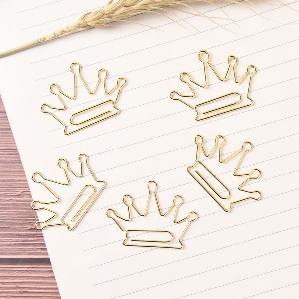 

5pcs/lot crown pattern metal paper clip paper clip kawaii golden bookmarks stationery school page marker supplies