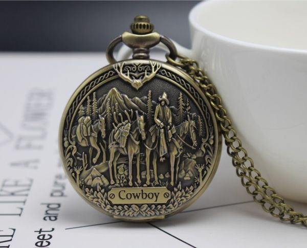 

cowboy antique steampunk unique napoleon riding horse pocket watch quartz vintage bronze fob pendant clock women men gift watch, Slivery;golden