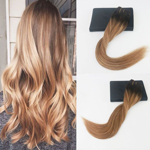 Grosshandel 14 24 120 Gramm Balayage Color 2 6 27 Brasilianische Haarverlangerungen Full Set Clip Auf Haarverlangerungen 100 Echthaar Von