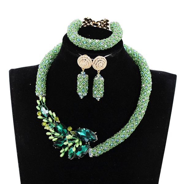

fabulous teal green african beads jewelry set trendy nigerian wedding african beads jewelry set jb069, Slivery;golden