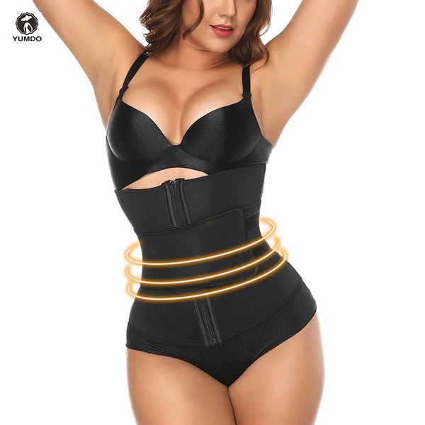 

2018 yumdo neoprene waist cincher plus size corset belt high compression zipper faja shaper tummy control shapewear, Black;white