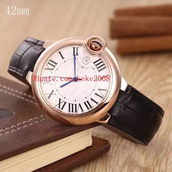 

6 color luxury watch w69016z4 w6900456 42mm leather bands strap 18k rose gold automatic mechanical mens watch watches, Slivery;brown