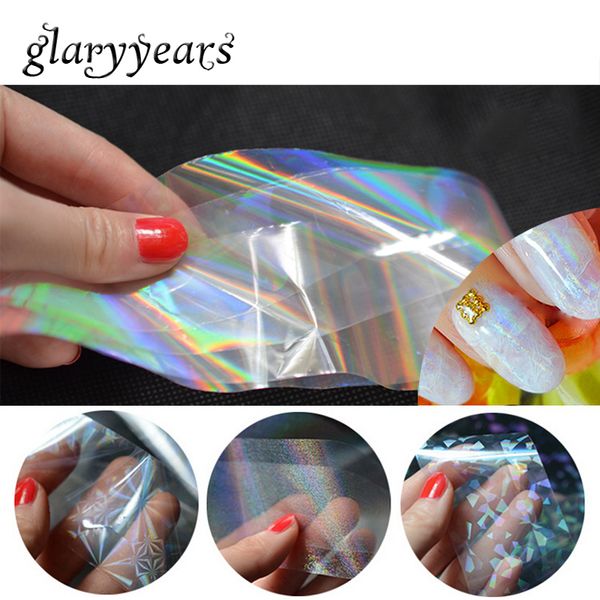 

8 designs 1 piece colorful laser holographic foil sticker diy broken glass rainbow nail decal polish art transfer wrap tool 2018, Black