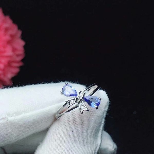 

shilovem 925 silver sterling natural tanzanite rings trendy fine jewelry plant wedding bands women new gift 4*6mm lj040602agts, Golden;silver