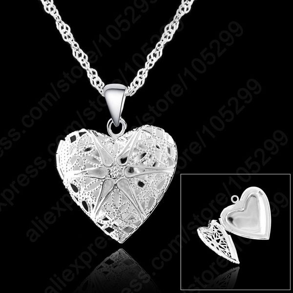 

jexxi one pc frame case picture necklace 925 sterling silver jewelry heart pendant necklaces +18 inches singapore chain