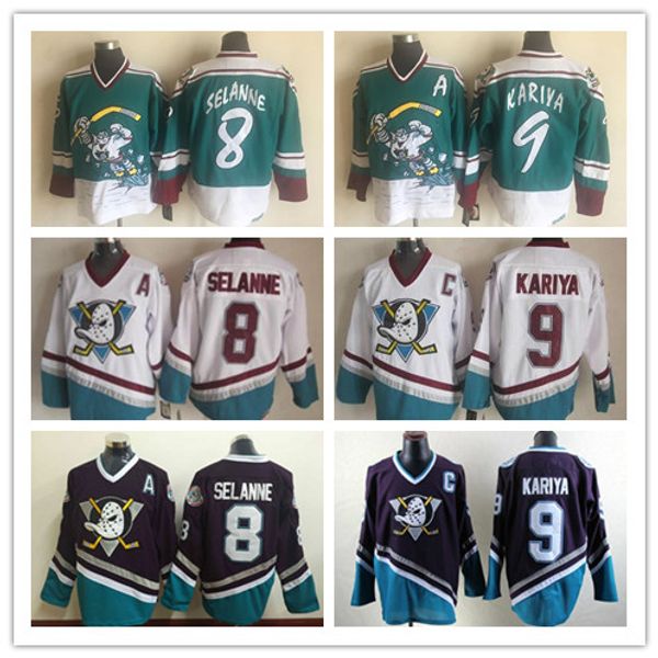 

Vintage anaheim ccm mighty duck wild wing jer ey 9 paul kariya 8 teemu elanne retro titched hockey jer ey, Black;red
