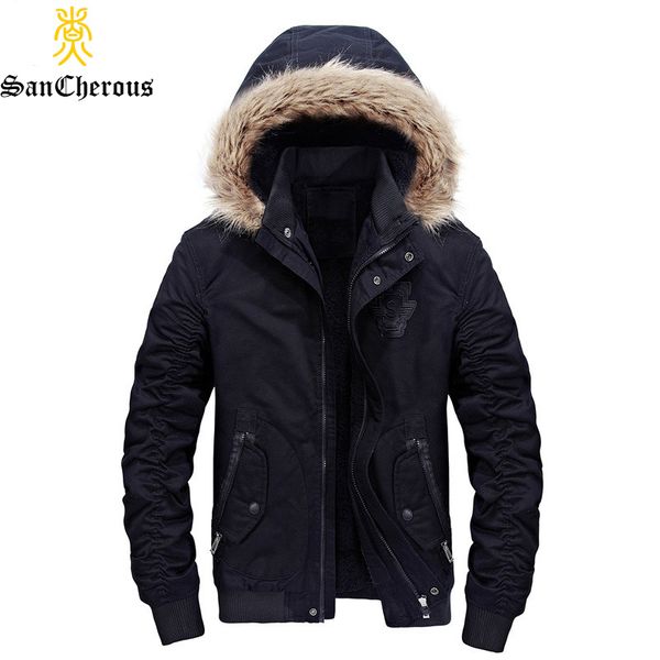 

2017 men new winter jacket 100% cotton thick warm parka casual outerwear fur hooded men's parkas, Black;brown