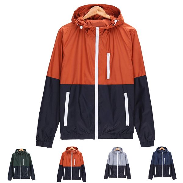 

klv новый мужская повседневная куртка мода slim fit мужчины с капюшоном куртка тонкий лоскутное спортивная ветровка легкий бомбардировщик ку, Black;brown
