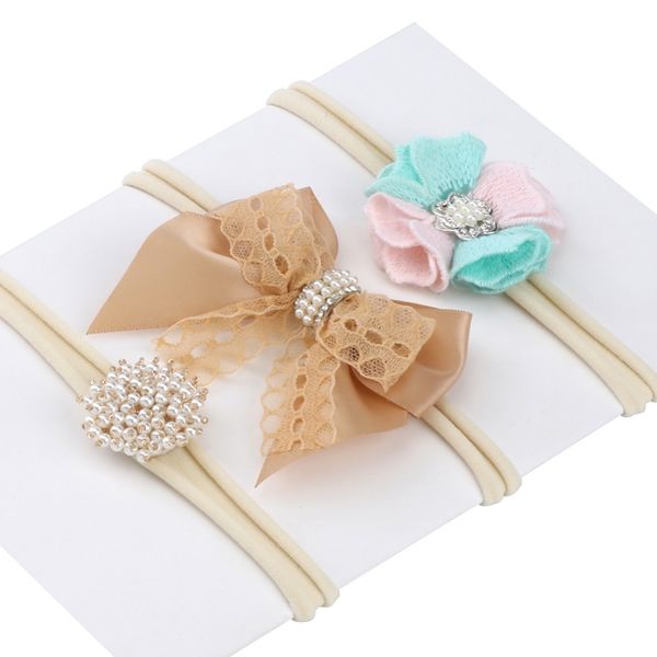 

girl nylon headband bow hair band lace satin flower gentle elastic headband design children headwear set of 3