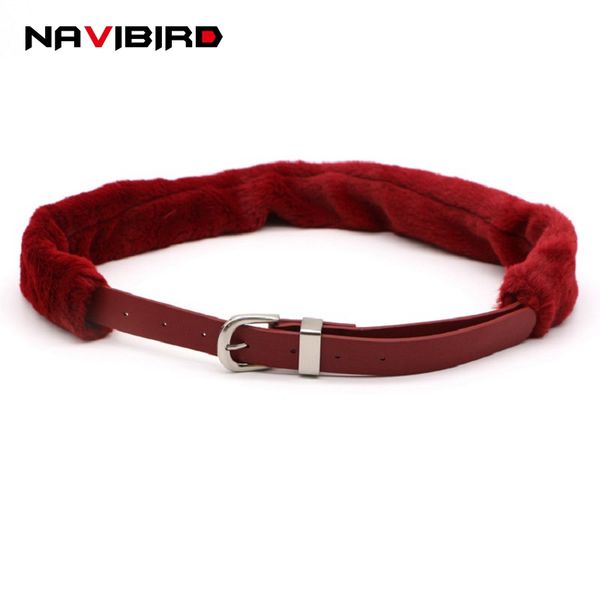 

european fashion mane thin belts women fur decoration dual-use pu leather waistbands coat corset belt seal metal cummerbunds, Black;brown