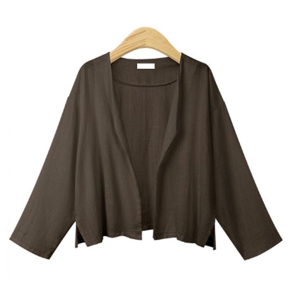 

new 2018 autumn women thin jackets european style long sleeve ladies outerwear linen cardigan v-neck soild color street clothing, Black;brown