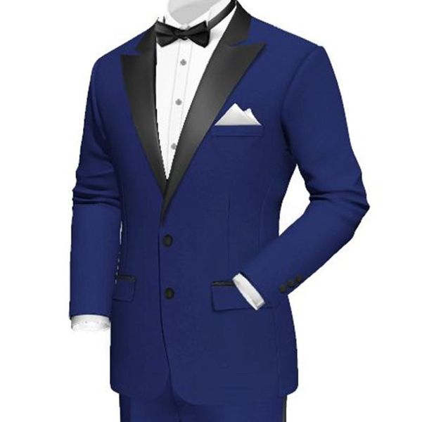 

Из двух частей королевский синий формальные мужские костюмы для жениха носить черный остроконечный отворот классический стиль свадебные женихи смокинги (куртка + черные брюки)