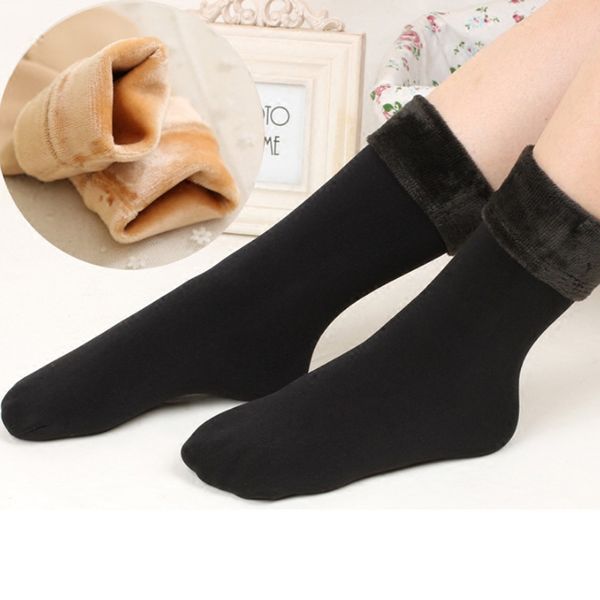 

wool cashmere women thicken thermal soft casual solid winter socks, Black;white