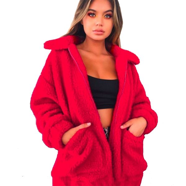 

faux wool women jackets coats thick ladies suits 2018 winter fashion plush warm teddy imitation wool female clothing outerwears, Black;brown