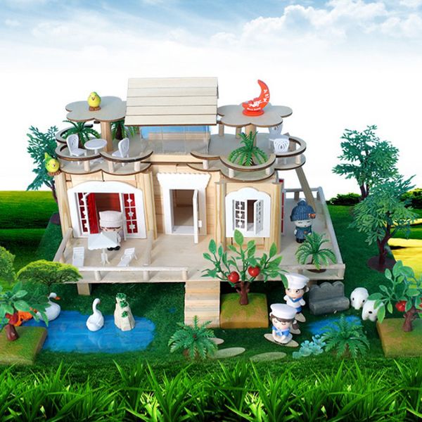 Handcrafts Miniature Project Diy Dolls House Castle Garden Building Model Toy Kids Play Fun Early Learning Birthday Gift Real Toys Dollhouses