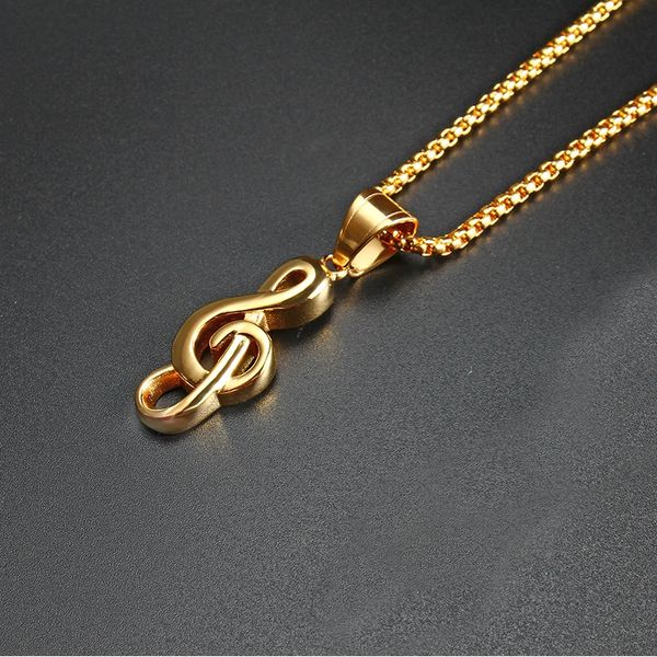 

personality punk rock music note pendant rap men and women titanium steel necklace hip hop jewelry sweater chain lp1319, Silver