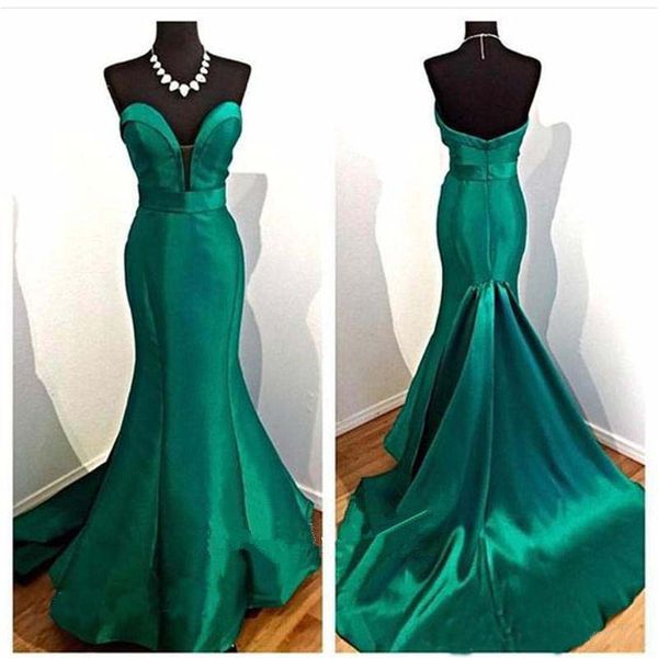 

Emerald Green Evening Dress Mermaid 2018 Sweetheart Satin Long Backless Women Wear Prom Party Gown Runway Fashion Dresses