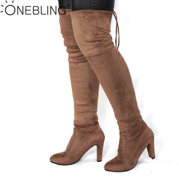 

spring autumn woman boots fashion thigh high heel boots over the knee stretch silm boot for women overknee shoes flock, Black