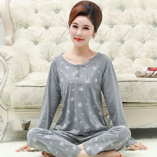 

women sleepwear cotton spring autumn female pajamas sets floral female suit plus size -4xl pyjama femme casual home wear, Blue;gray
