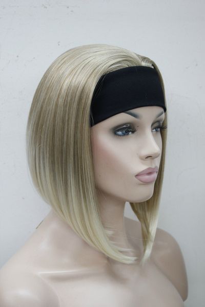 Mode super süße kurze gerade blonde gemischte 3/4 Perücke mit Stirnband