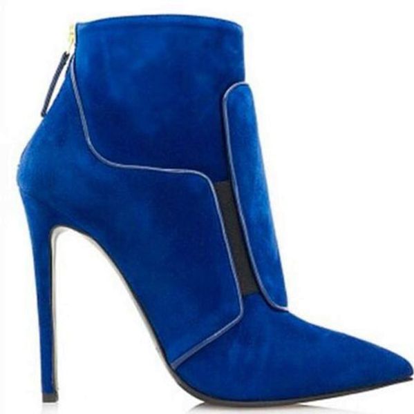 

2018 new fashion boots blue nubuck leather pointed toes stiletto heel boots high heels winter boots women shoes ankle botas, Black