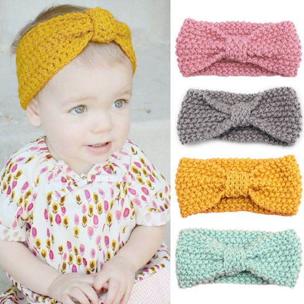 Novas Meninas De Malha Faixas de Crochê Top Nó Turbante Elástico Hairband Baby Boy Envoltório Cabeça Orelhas Mais Quente Headwear Mix 10 Pcs Atacado