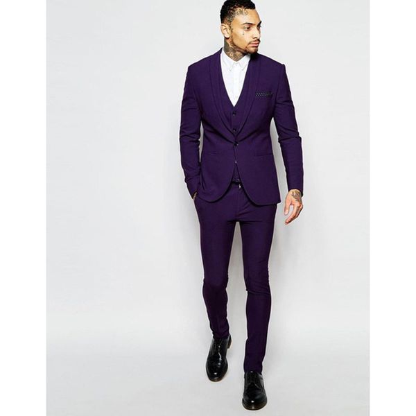 

center vent groomsmen shawl lapel groom tuxedos purple mens suits slim fit wedding men suit blazer (jacket+pants+vest+tie, White;black