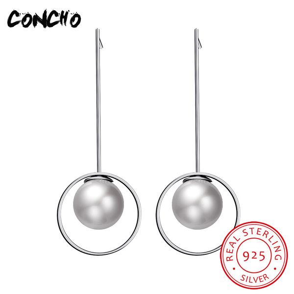 

concho jewelry 925 sterling silver geometric pearl drop earrings for women wedding party fashion gifts 2018 promotion earring, Golden;silver