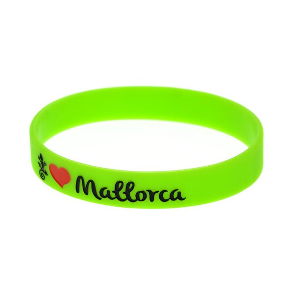 100 pezzi Love Mallorca Bracciale in gomma siliconica Decorazione di moda Logo Verde Formato adulto per regalo di souvenir turistici