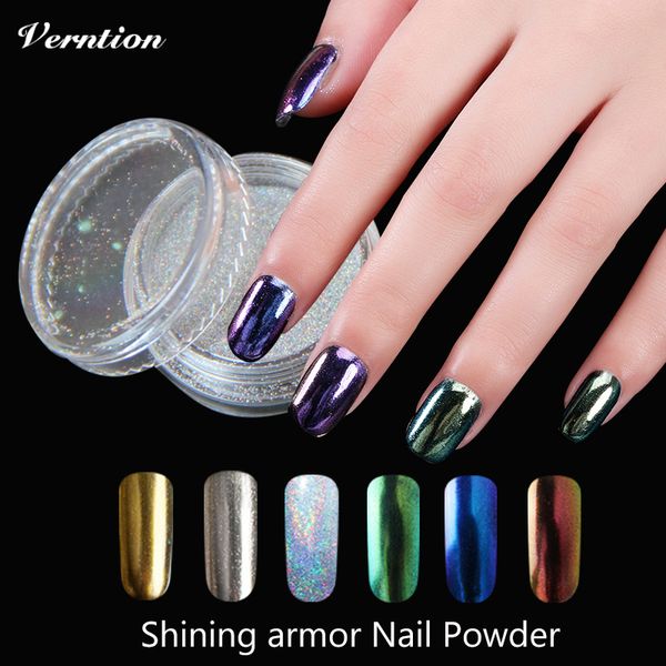 

verntion shiny rubbing chameleon mirror effect acrylic powder manicure glitter chrome pigment lucky 6 colors nail art decoration, Silver;gold