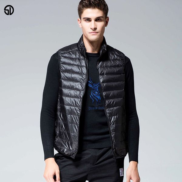 

sd vest men 2018 ultralight waistcoat white duck down coats plus size 3xl sleeveless jacket men winter thickening down gilet 602, Black;white