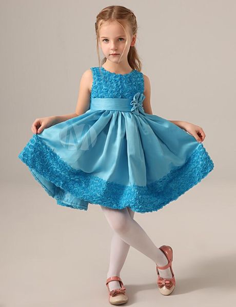 

lovely turquoise satin jewel knee-l flower girl dresses girls' pageant dresses holiday/party/birthday dress custom size 2-14 df723622, White;blue
